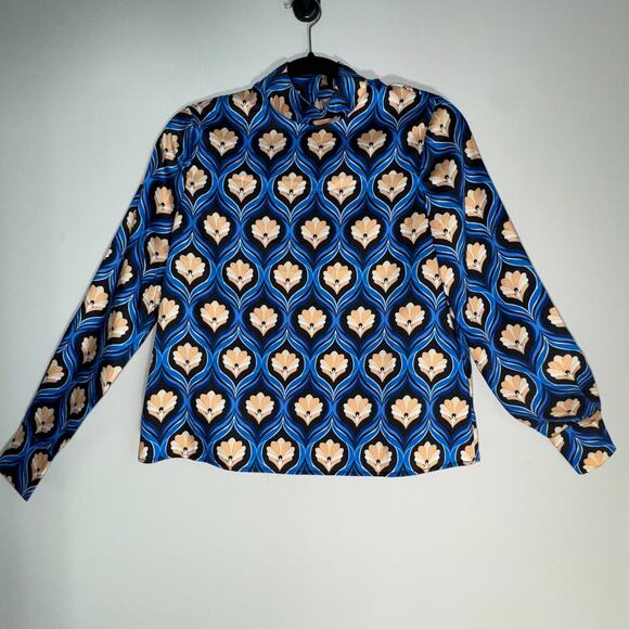Industry Republic Clothing Tops - Industry Republic Top XS Blue Long Sleeve High Neck Covered Buttons Blouse NWOT